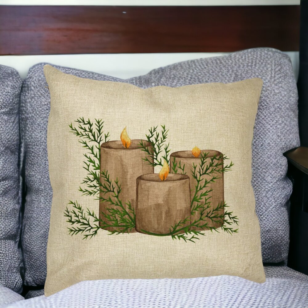 Perna Decorativa cu tematica de Craciun, Lumanari, 6, 40x40 cm, Husa Detasabila, Burduf 14 40x40 cm