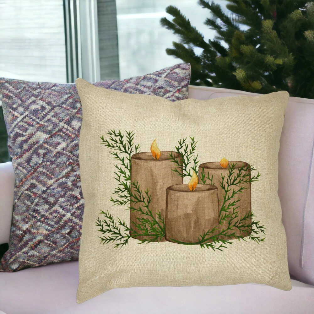 Perna Decorativa cu tematica de Craciun, Lumanari, 6, 40x40 cm, Husa Detasabila, Burduf 15 Husa Detasabila