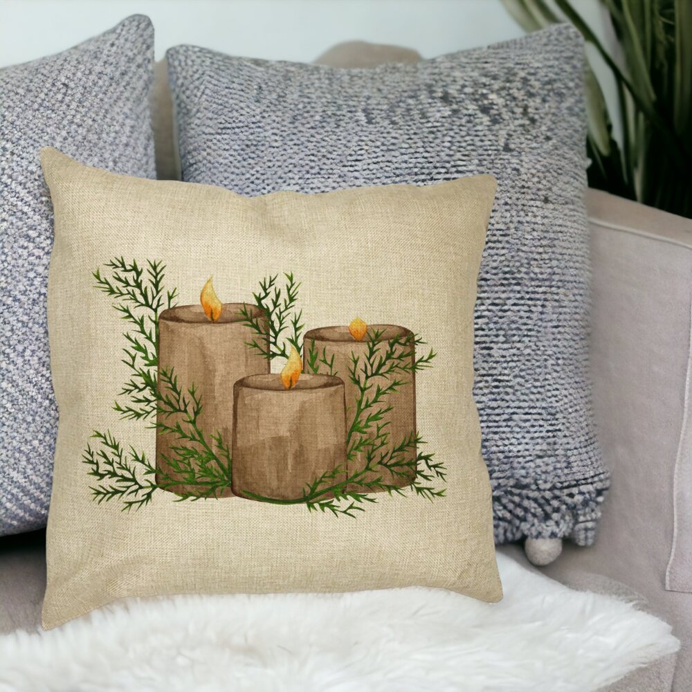 Perna Decorativa cu tematica de Craciun, Lumanari, 6, 40x40 cm, Husa Detasabila, Burduf 16 Burduf