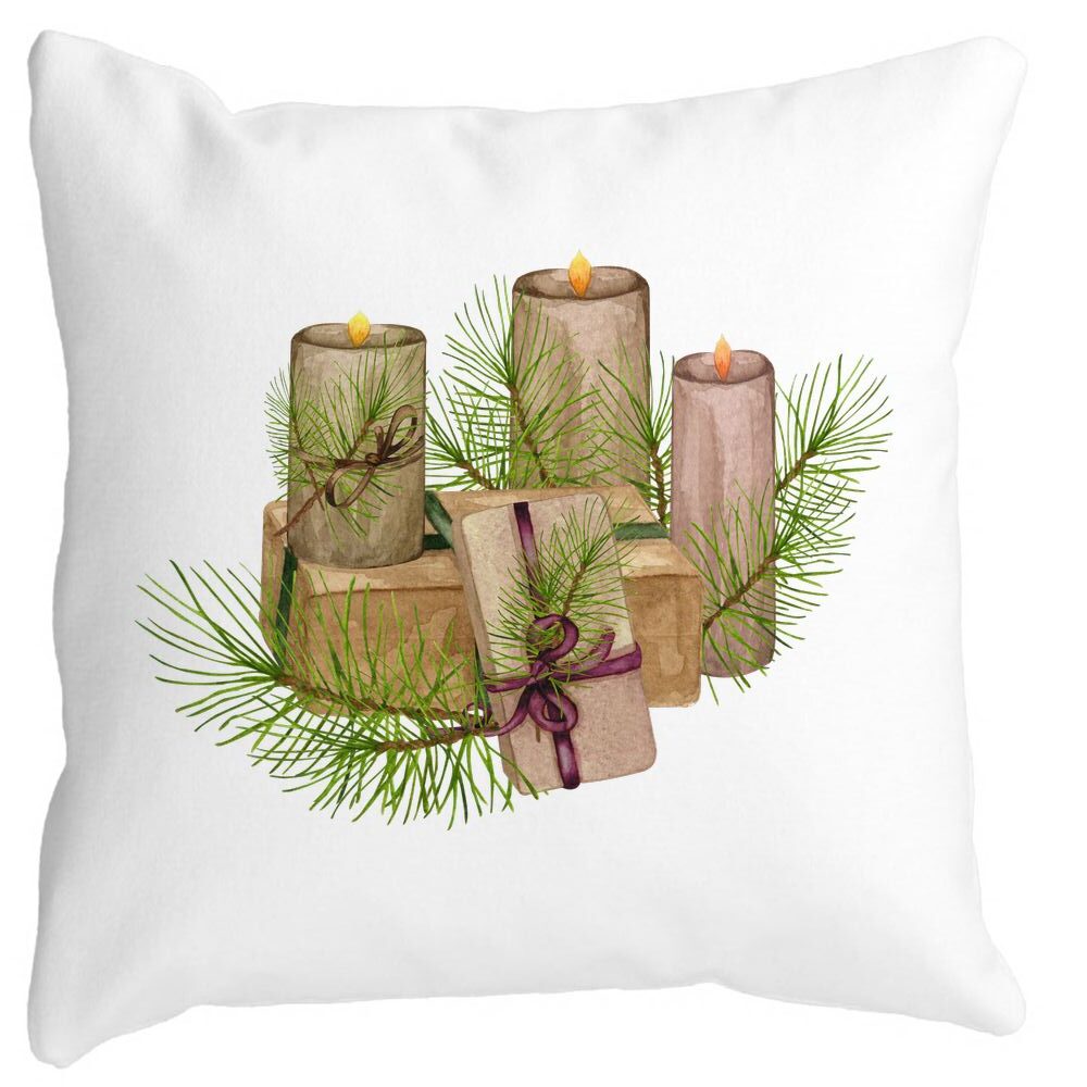 Perna Decorativa cu tematica de Craciun, Lumanari, 7, 40x40 cm, Alba, Mata, Husa Detasabila, Burduf 11 Perna Decorativa cu tematica de Craciun