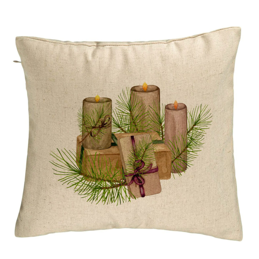Perna Decorativa cu tematica de Craciun, Lumanari, 7, 40x40 cm, Bej, Husa Detasabila, Burduf 5 Perna Decorativa cu tematica de Craciun