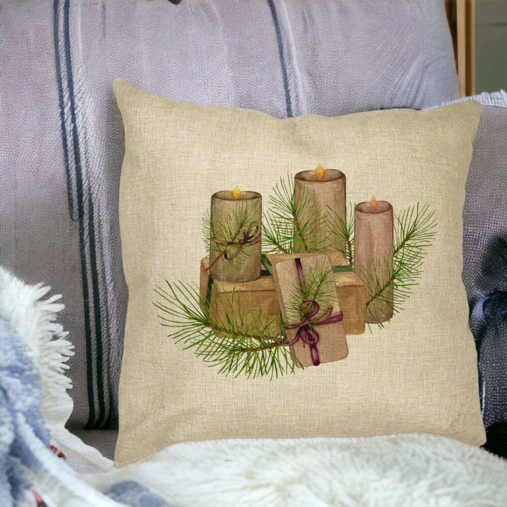 Perna Decorativa cu tematica de Craciun, Lumanari, 7, 40x40 cm, Husa Detasabila, Burduf 14 40x40 cm
