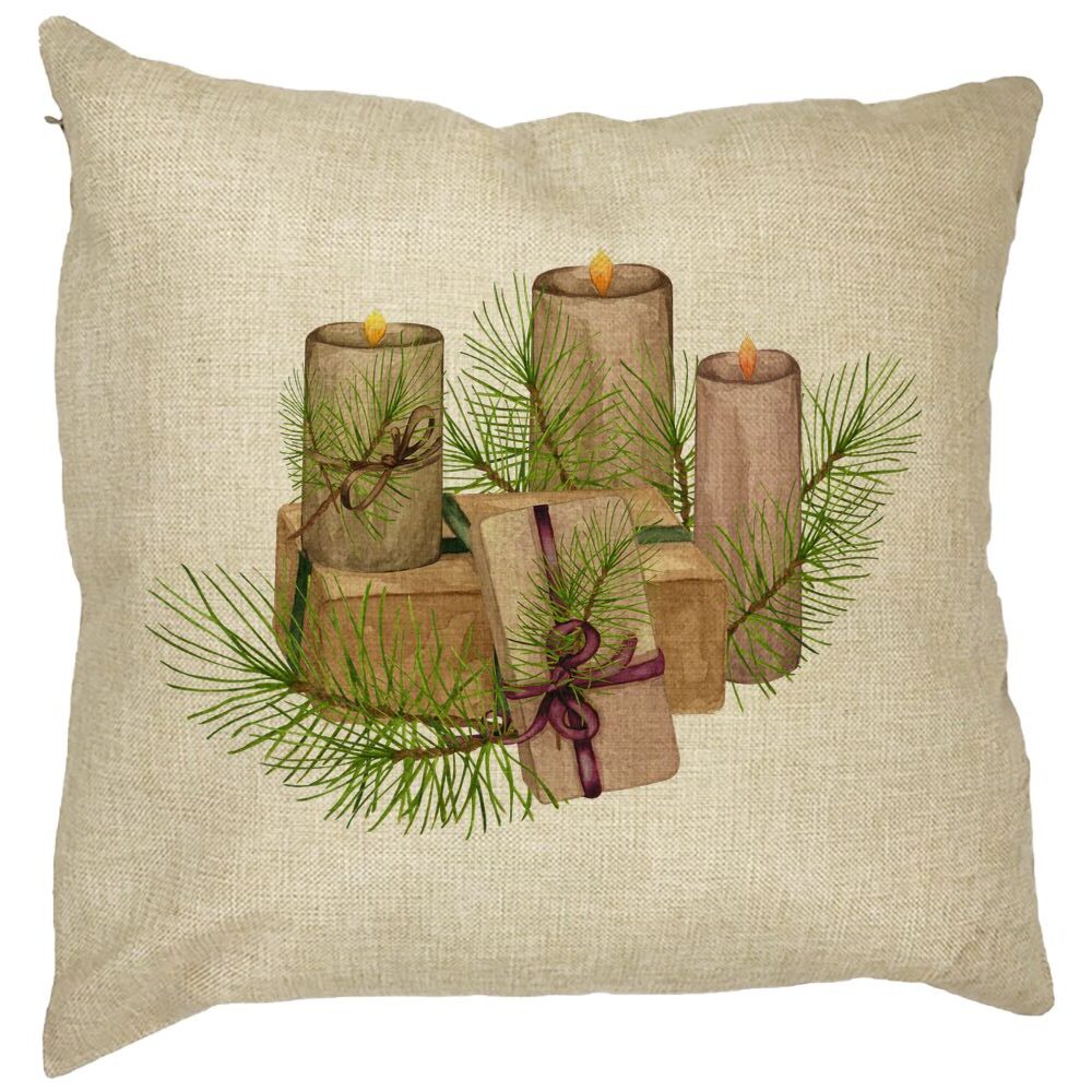 Perna Decorativa cu tematica de Craciun, Lumanari, 7, 40x40 cm, Husa Detasabila, Burduf 13 Perna Decorativa cu tematica de Craciun