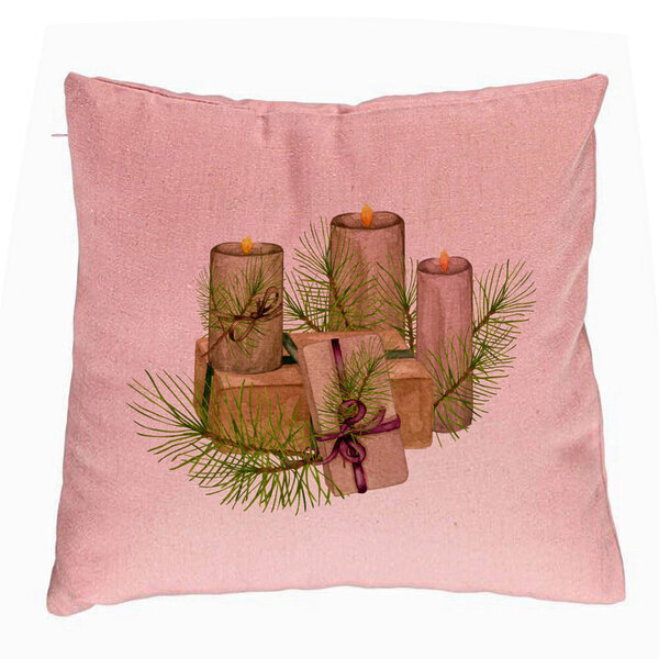 Perna Decorativa cu tematica de Craciun, Lumanari, 7, 40x40 cm, Roz, Husa Detasabila, Burduf 5 Perna Decorativa cu tematica de Craciun