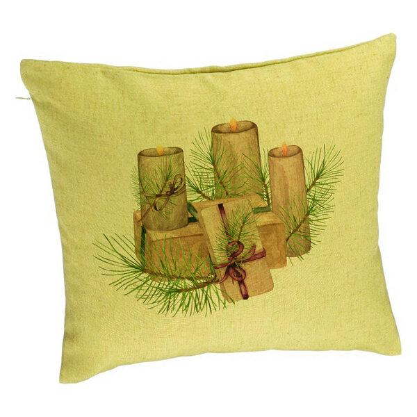 Perna Decorativa cu tematica de Craciun, Lumanari, 7, 40x40 cm, Verde, Husa Detasabila, Burduf 5 Perna Decorativa cu tematica de Craciun