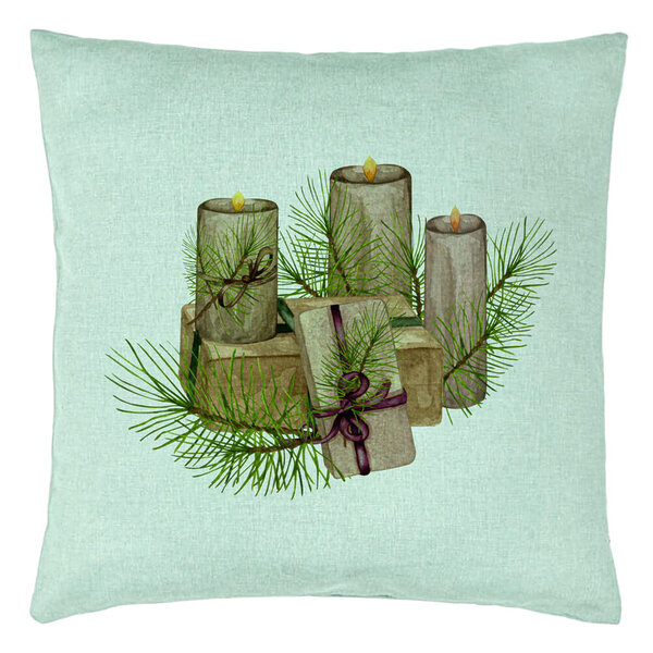 Perna Decorativa cu tematica de Craciun, Lumanari, 7, 40x40 cm, Verde Menta, Husa Detasabila, Burduf 15 Perna Decorativa cu tematica de Craciun