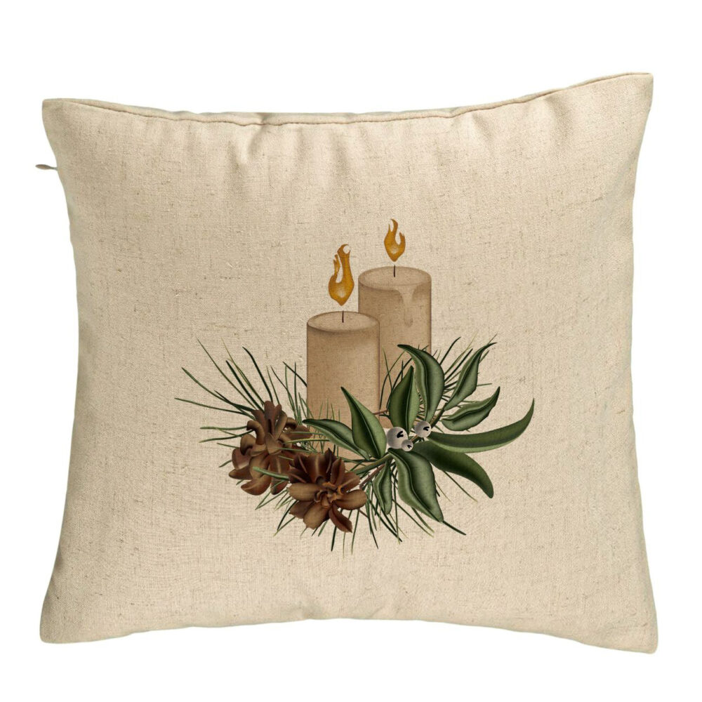 Perna Decorativa cu tematica de Craciun, Lumanari, 8, 40x40 cm, Bej, Husa Detasabila, Burduf 5 Perna Decorativa cu tematica de Craciun