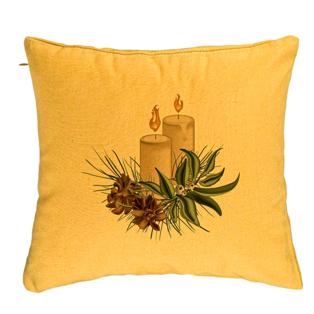 Perna Decorativa cu tematica de Craciun, Lumanari, 8, 40x40 cm, Galben, Husa Detasabila, Burduf 5 Perna Decorativa cu tematica de Craciun