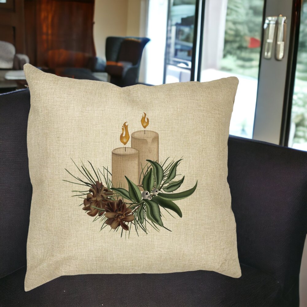 Perna Decorativa cu tematica de Craciun, Lumanari, 8, 40x40 cm, Husa Detasabila, Burduf 15 Husa Detasabila