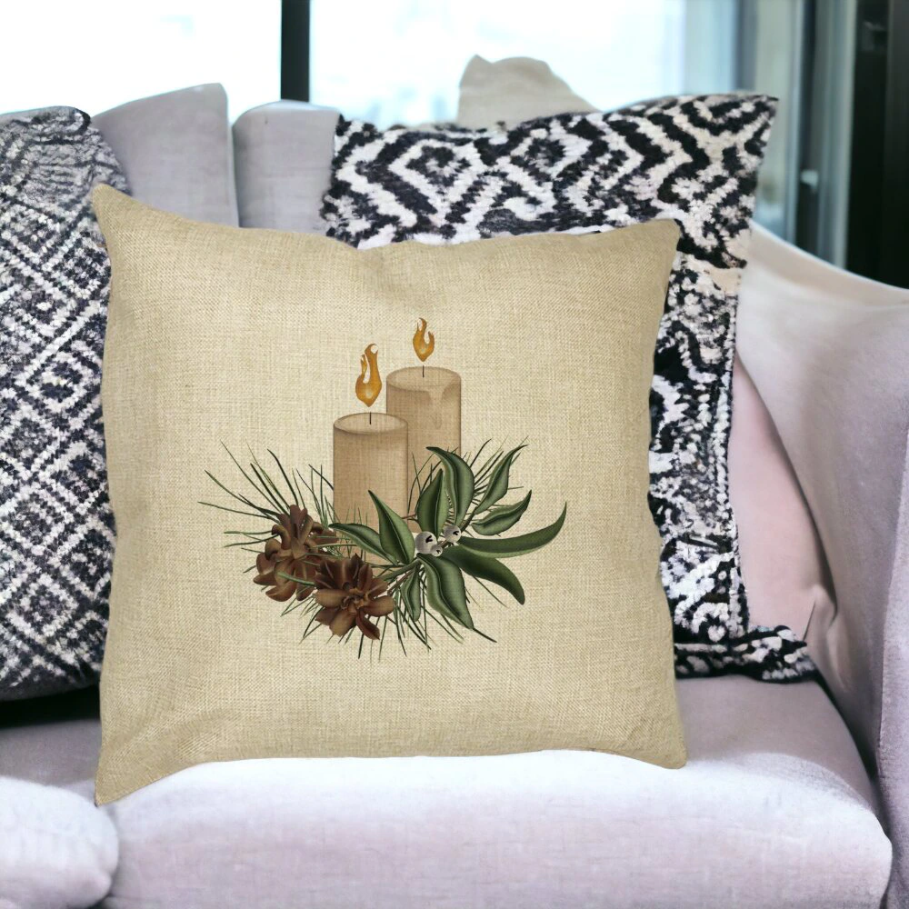 Perna Decorativa cu tematica de Craciun, Lumanari, 8, 40x40 cm, Husa Detasabila, Burduf 16 Burduf