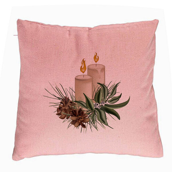 Perna Decorativa cu tematica de Craciun, Lumanari, 8, 40x40 cm, Roz, Husa Detasabila, Burduf 5 Perna Decorativa cu tematica de Craciun