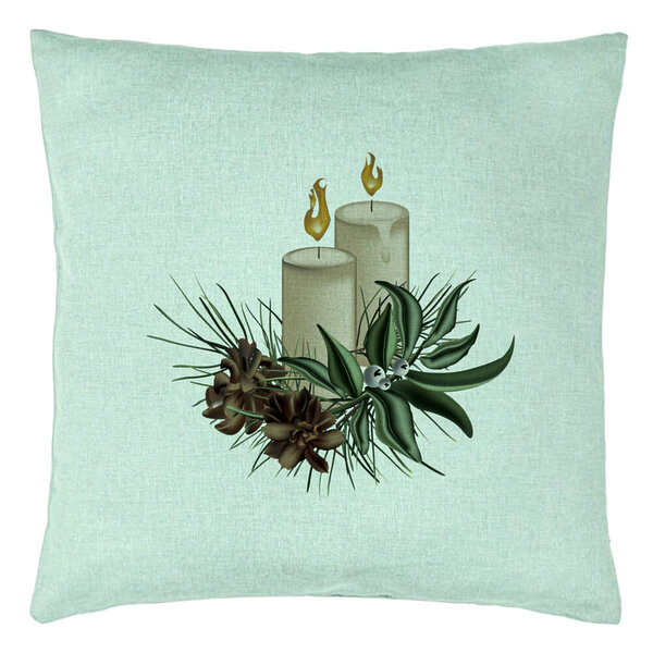 Perna Decorativa cu tematica de Craciun, Lumanari, 8, 40x40 cm, Verde Menta, Husa Detasabila, Burduf 15 Perna Decorativa cu tematica de Craciun