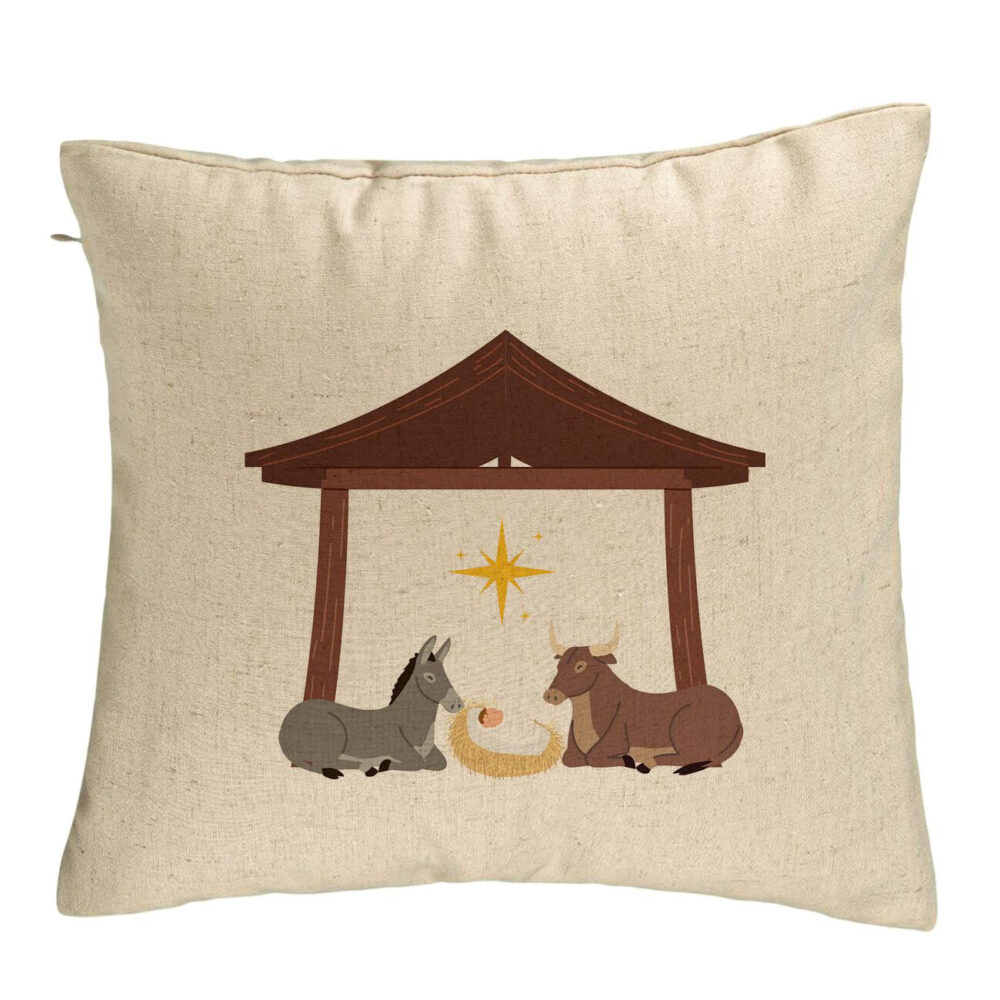 Perna Decorativa cu tematica de Craciun, Nasterea Sperantei, 40x40 cm, Bej, Husa Detasabila, Burduf 5 Perna Decorativa cu tematica de Craciun