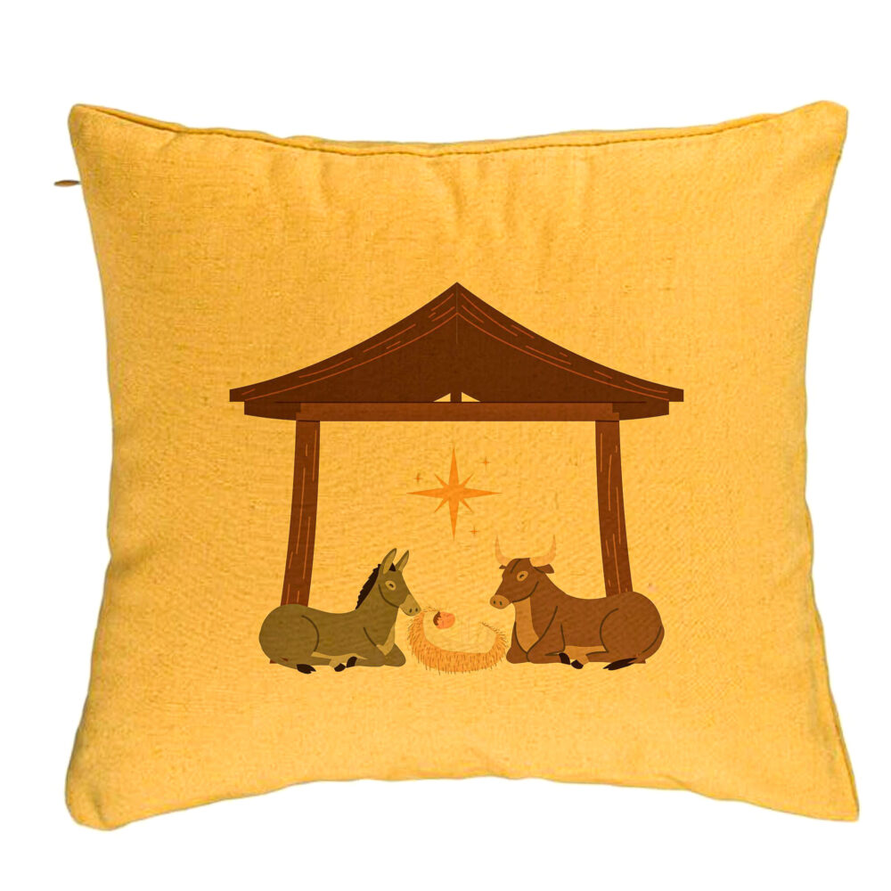Perna Decorativa cu tematica de Craciun, Nasterea Sperantei, 40x40 cm, Galben, Husa Detasabila, Burduf 5 Perna Decorativa cu tematica de Craciun