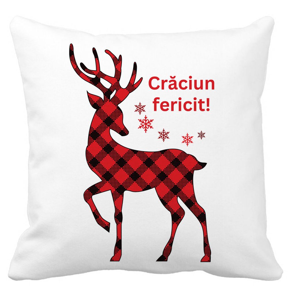 Perna Decorativa cu tematica de Craciun, Ren si Text 4, 40x40 cm, Alba, Mata, Husa Detasabila, Burduf 3 Perna Decorativa cu tematica de Craciun