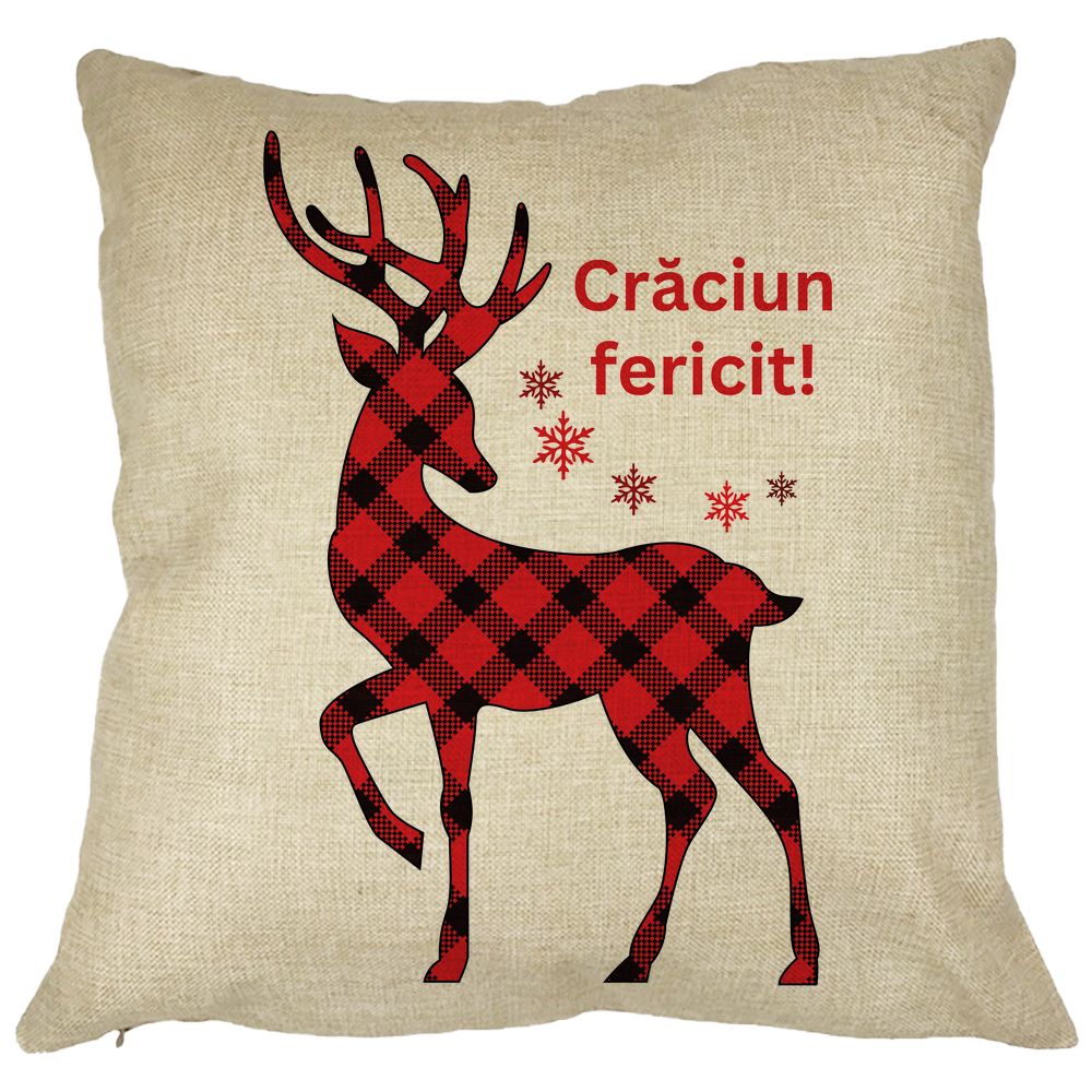Perna Decorativa cu tematica de Craciun, Ren si Text 4, 40x40 cm, Husa Detasabila, Burduf 11 Perna Decorativa cu tematica de Craciun