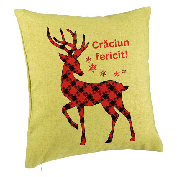 Perna Decorativa cu tematica de Craciun, Ren si Text 4, 40x40 cm, Verde, Husa Detasabila, Burduf 5 Perna Decorativa cu tematica de Craciun