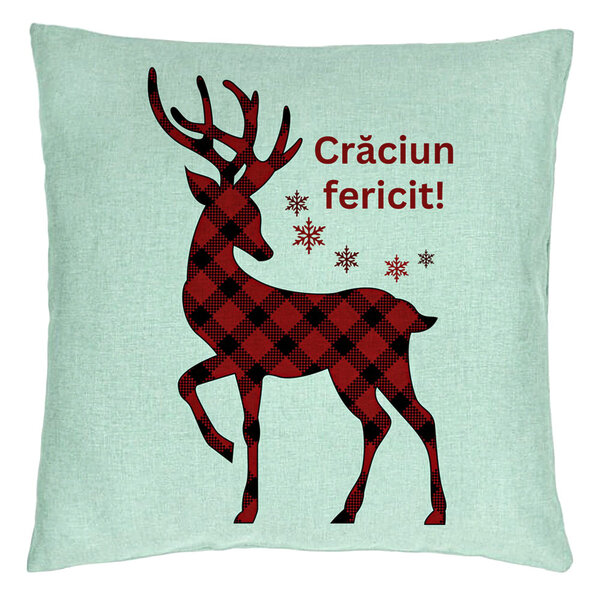Perna Decorativa cu tematica de Craciun, Ren si Text 4, 40x40 cm, Verde Menta, Husa Detasabila, Burduf 5 Perna Decorativa cu tematica de Craciun