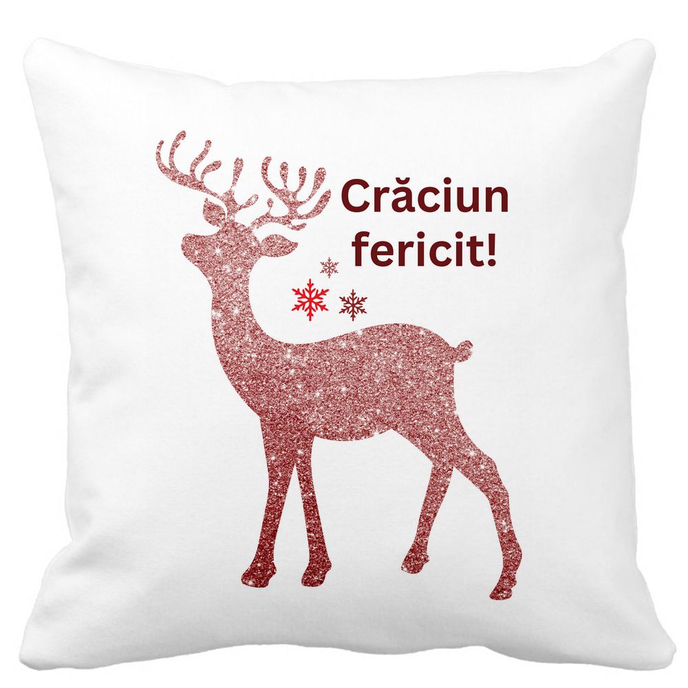 Perna Decorativa cu tematica de Craciun, Ren si Text 5, 40x40 cm, Alba, Mata, Husa Detasabila, Burduf 3 Perna Decorativa cu tematica de Craciun