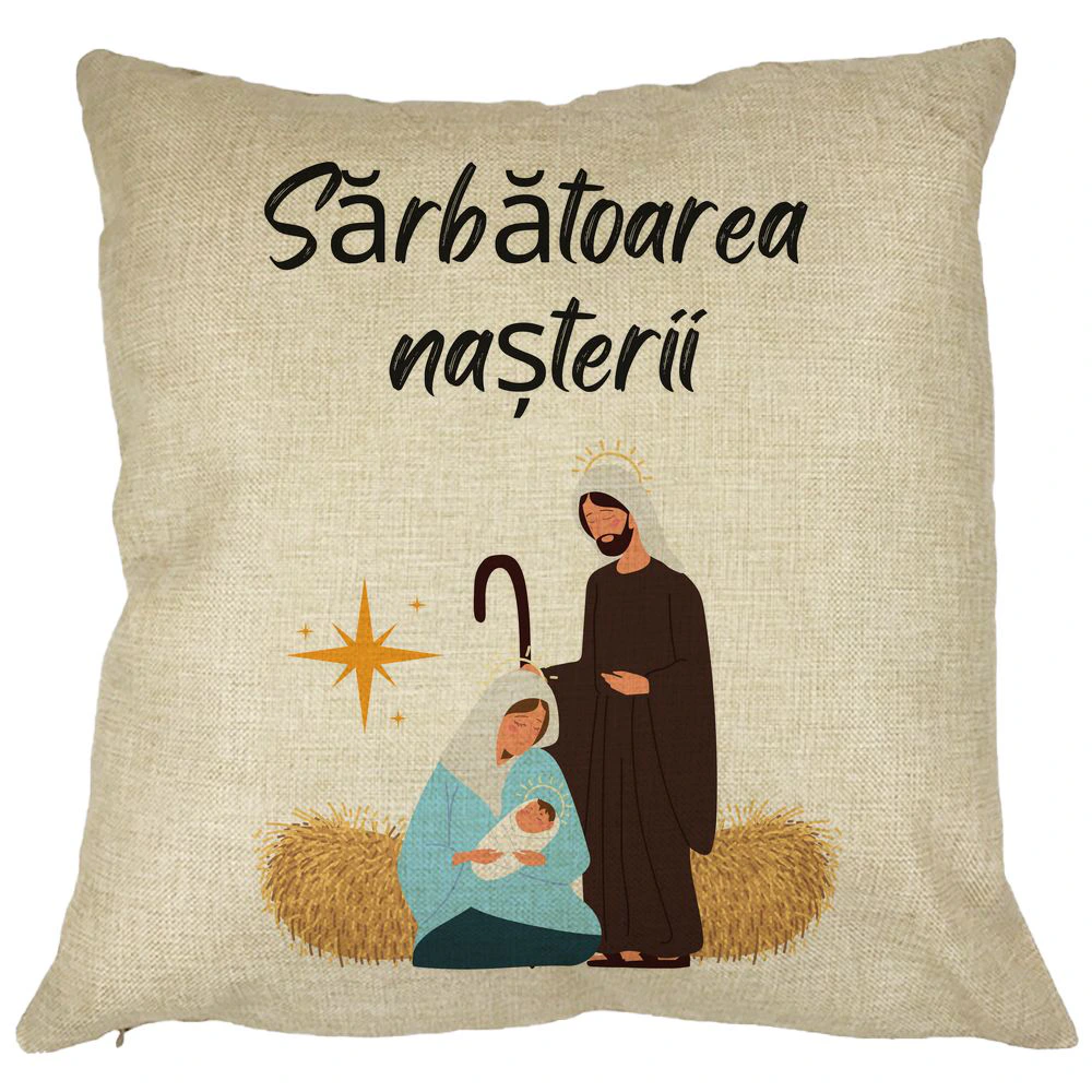 Perna Decorativa cu tematica de Craciun, Sarbatoarea Nasterii 1, 40x40 cm, Husa Detasabila, Burduf 11 Perna Decorativa cu tematica de Craciun