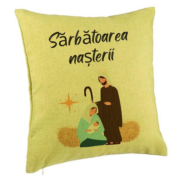Perna Decorativa cu tematica de Craciun, Sarbatoarea Nasterii 1, 40x40 cm, Verde, Husa Detasabila, Burduf 5 Perna Decorativa cu tematica de Craciun