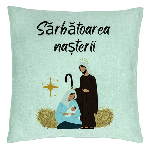 Perna Decorativa cu tematica de Craciun, Sarbatoarea Nasterii 1, 40x40 cm, Verde Menta, Husa Detasabila, Burduf 5 Perna Decorativa cu tematica de Craciun