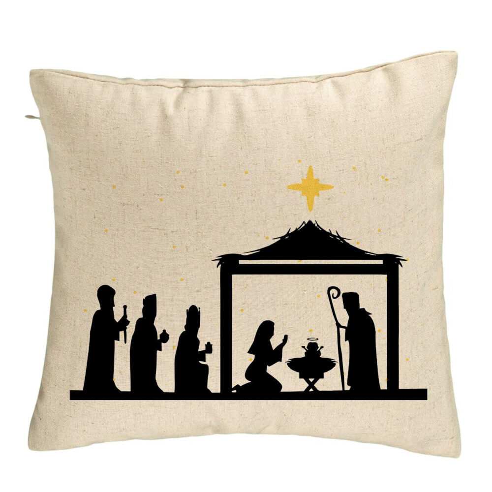Perna Decorativa cu tematica de Craciun, Sarbatoarea Nasterii 2, 40x40 cm, Bej, Husa Detasabila, Burduf 5 Perna Decorativa cu tematica de Craciun