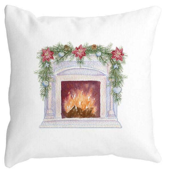 Perna Decorativa cu tematica de Craciun, Semineu, 40x40 cm, Alba, Mata, Husa Detasabila, Burduf 11 Perna Decorativa cu tematica de Craciun