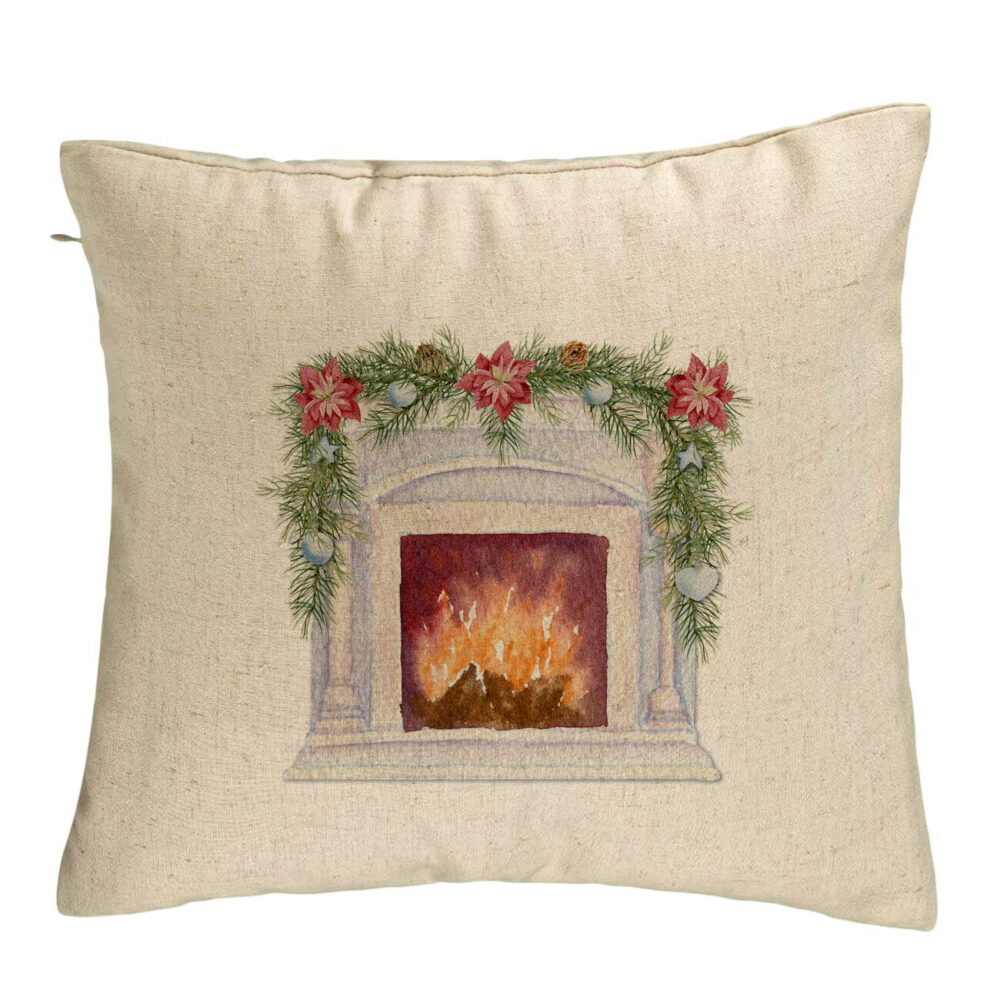 Perna Decorativa cu tematica de Craciun, Semineu, 40x40 cm, Bej, Husa Detasabila, Burduf 5 Perna Decorativa cu tematica de Craciun