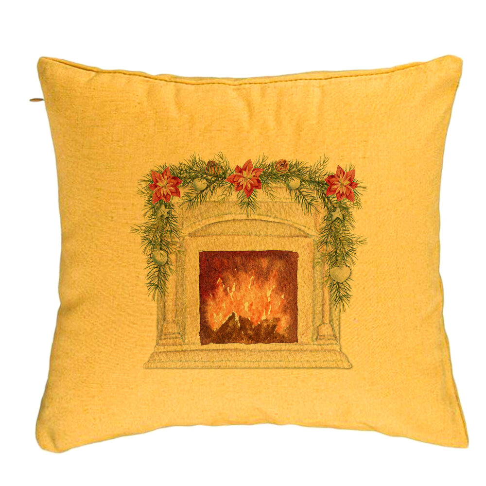 Perna Decorativa cu tematica de Craciun, Semineu, 40x40 cm, Galben, Husa Detasabila, Burduf 5 Perna Decorativa cu tematica de Craciun