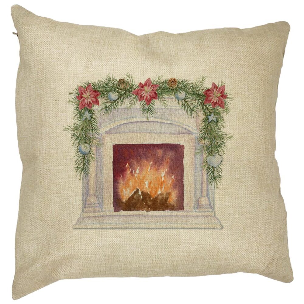 Perna Decorativa cu tematica de Craciun, Semineu, 40x40 cm, Husa Detasabila, Burduf 13 Perna Decorativa cu tematica de Craciun