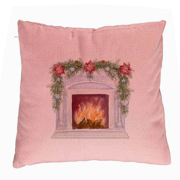 Perna Decorativa cu tematica de Craciun, Semineu, 40x40 cm, Roz, Husa Detasabila, Burduf 5 Perna Decorativa cu tematica de Craciun