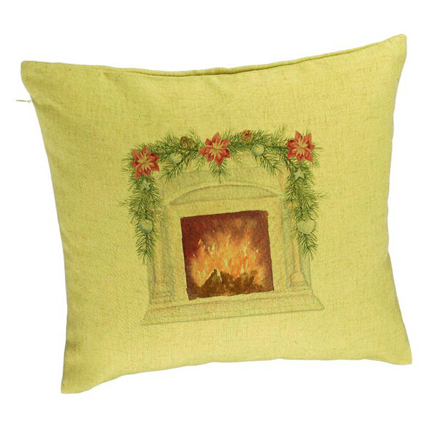 Perna Decorativa cu tematica de Craciun, Semineu, 40x40 cm, Verde, Husa Detasabila, Burduf 5 Perna Decorativa cu tematica de Craciun