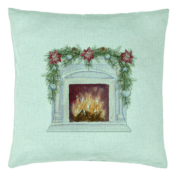 Perna Decorativa cu tematica de Craciun, Semineu, 40x40 cm, Verde Menta, Husa Detasabila, Burduf 15 Perna Decorativa cu tematica de Craciun