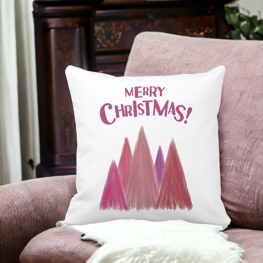 Perna Decorativa de Craciun Brazi color si text, 40x40 cm, Alba, Mata, Husa Detasabila, Burduf 13 Alba