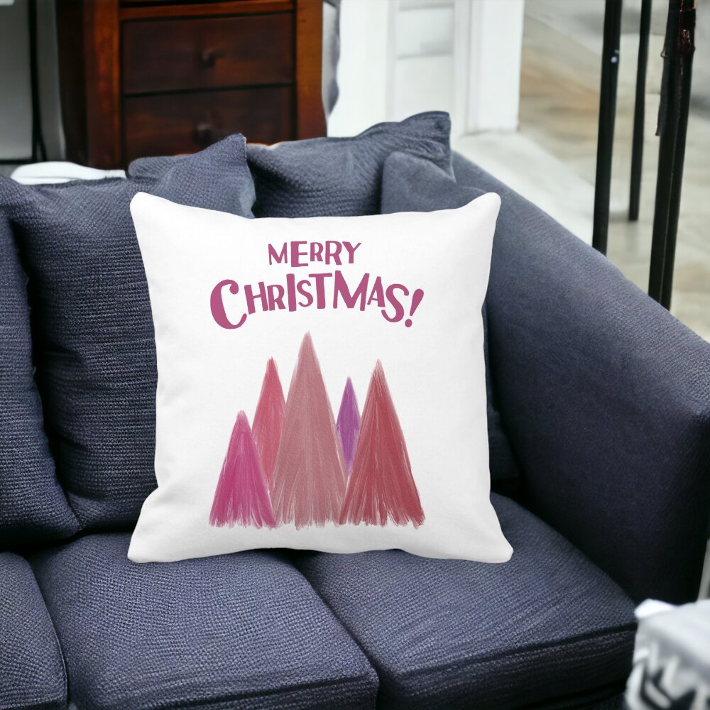 Perna Decorativa de Craciun Brazi color si text, 40x40 cm, Alba, Mata, Husa Detasabila, Burduf 14 Mata