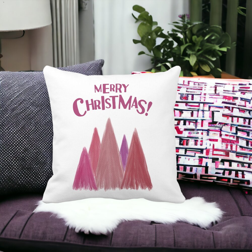 Perna Decorativa de Craciun Brazi color si text, 40x40 cm, Alba, Mata, Husa Detasabila, Burduf 15 Husa Detasabila
