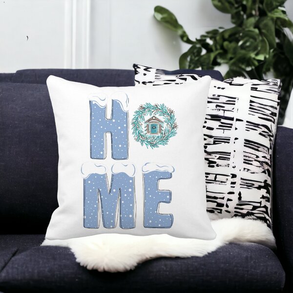 Perna Decorativa de Craciun, HOME, 40x40 cm, Alba, Mata, Husa Detasabila, Burduf 13 40x40 cm