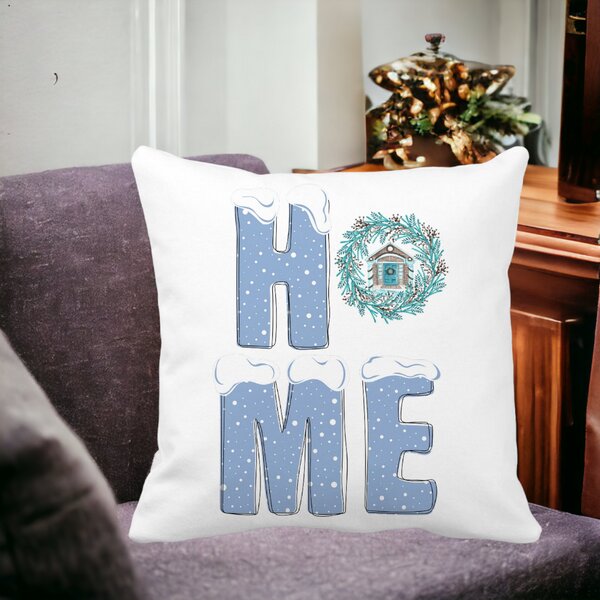 Perna Decorativa de Craciun, HOME, 40x40 cm, Alba, Mata, Husa Detasabila, Burduf 15 Mata