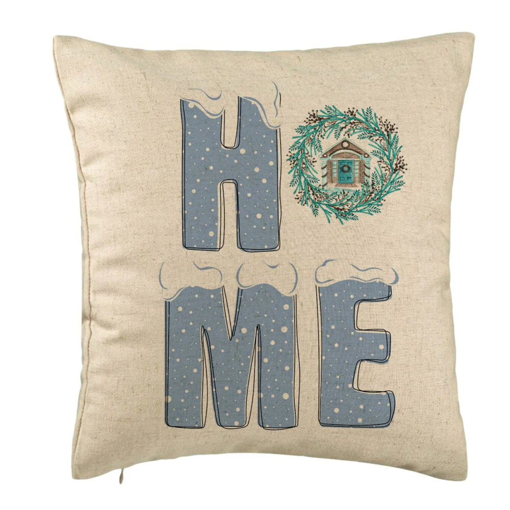 Perna Decorativa de Craciun, HOME, 40x40 cm, Bej, Husa Detasabila, Burduf 5 Perna Decorativa de Craciun