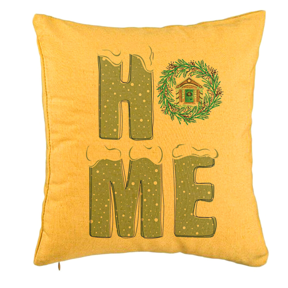 Perna Decorativa de Craciun, HOME, 40x40 cm, Galben, Husa Detasabila, Burduf 5 Perna Decorativa de Craciun