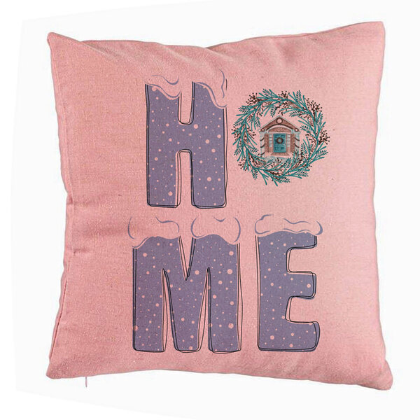 Perna Decorativa de Craciun, HOME, 40x40 cm, Roz, Husa Detasabila, Burduf 5 Perna Decorativa de Craciun