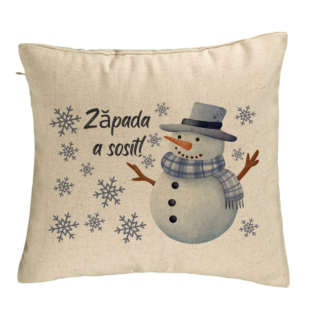 Perna Decorativa de Craciun Om de Zapada si Text 2, 40x40 cm, Bej, Husa Detasabila, Burduf 5 Perna Decorativa de Craciun Om de Zapada si Text 2