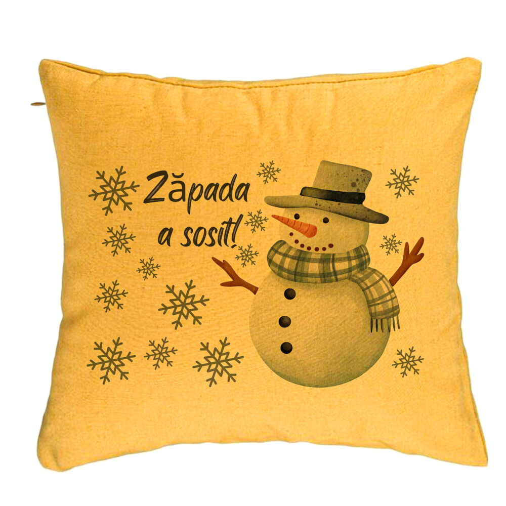 Perna Decorativa de Craciun Om de Zapada si Text 2, 40x40 cm, Galben, Husa Detasabila, Burduf 5 Perna Decorativa de Craciun Om de Zapada si Text 2