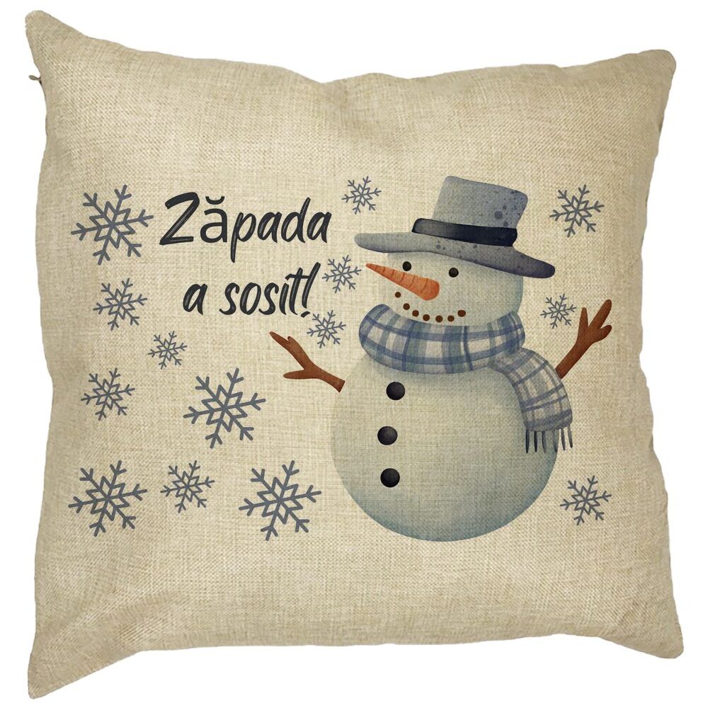 Perna Decorativa de Craciun Om de Zapada si Text 2, 40x40 cm, Husa Detasabila, Burduf 11 Perna Decorativa de Craciun Om de Zapada si Text 2