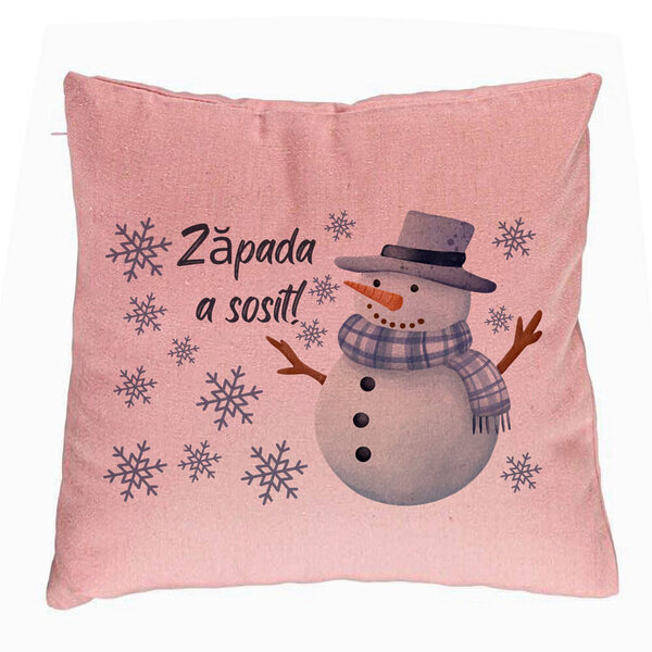 Perna Decorativa de Craciun Om de Zapada si Text 2, 40x40 cm, Roz, Husa Detasabila, Burduf 5 Perna Decorativa de Craciun Om de Zapada si Text 2