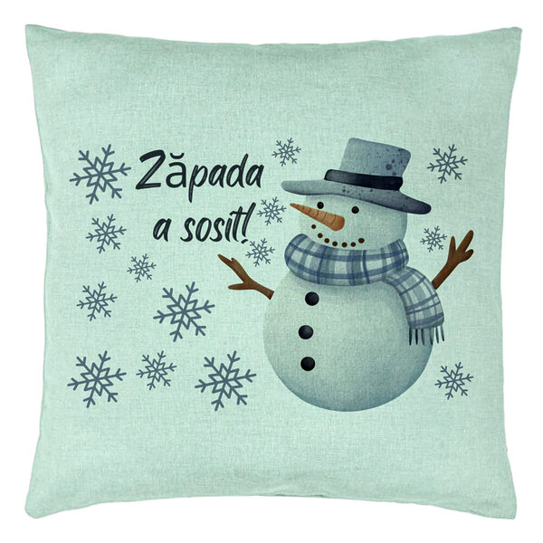 Perna Decorativa de Craciun Om de Zapada si Text 2, 40x40 cm, Verde Menta, Husa Detasabila, Burduf 5 Perna Decorativa de Craciun Om de Zapada si Text 2