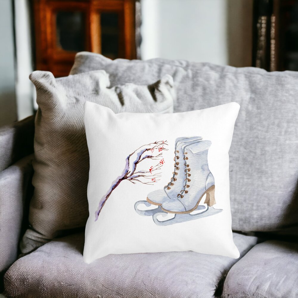 Perna Decorativa de Craciun, Patine gheata, 1, 40x40 cm, Alba, Mata, Husa Detasabila, Burduf 14 40x40 cm