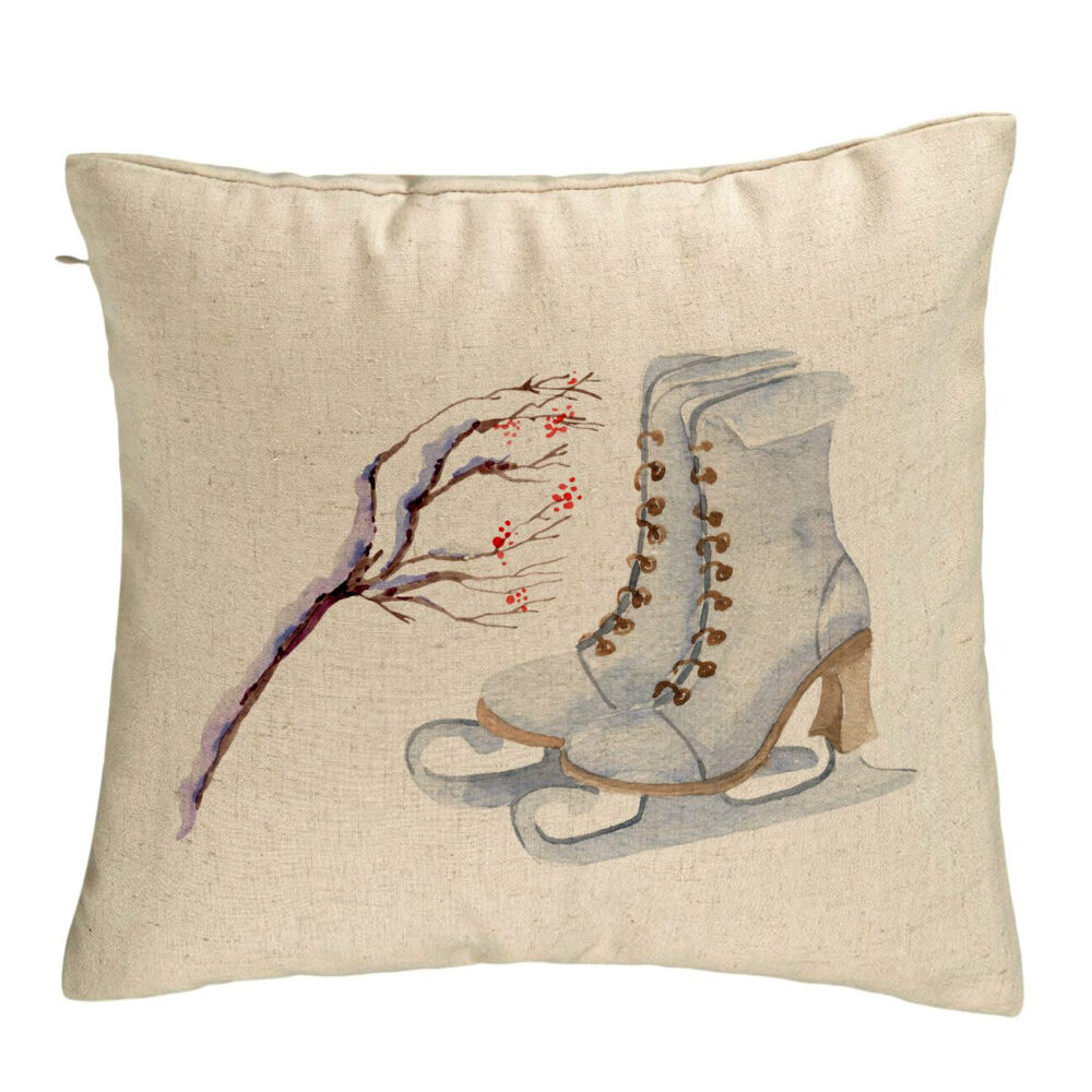 Perna Decorativa de Craciun, Patine gheata, 1, 40x40 cm, Bej, Husa Detasabila, Burduf 5 Perna Decorativa de Craciun