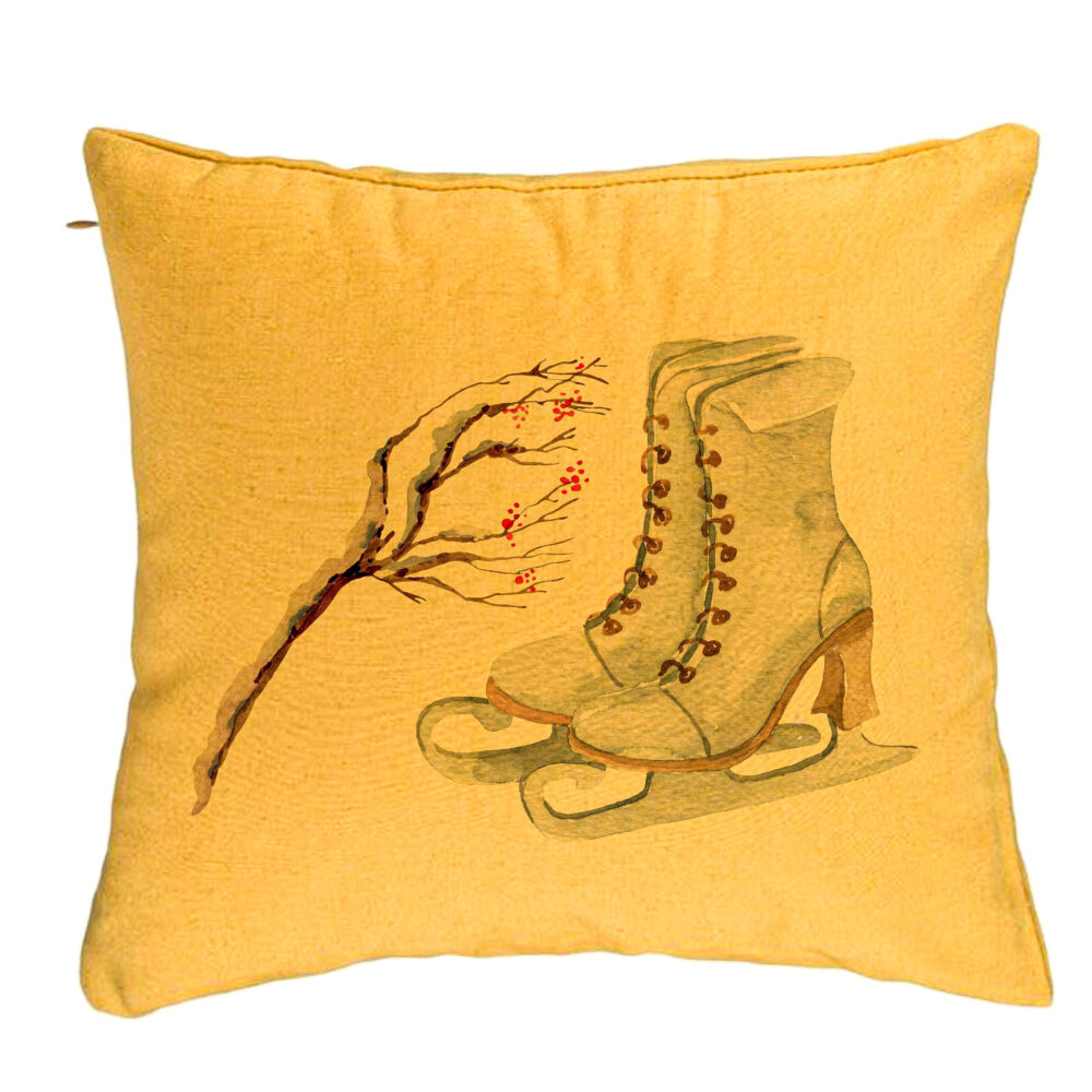 Perna Decorativa de Craciun, Patine gheata, 1, 40x40 cm, Galben, Husa Detasabila, Burduf 5 Perna Decorativa de Craciun